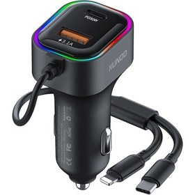 Resim Xundd Xdch-106 Araç Şarj Cihazı 22.5w Çift Kablo Otomatik Adaptör Hızlı Şarj Çok Bağlantı Noktalı Uyumlu Siyah 