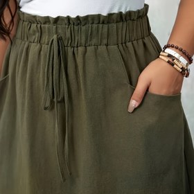Resim Kadınlar için yüksek bel düz renkli rahat etek, cepli - Elastik bel, bol kesim, A-line tasarım, hafif polyester, bahar/yaz/sonbahar için mükemmel, rahat yaz eteği | Rahat A-line etek | Hafif etek 