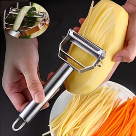 Resim Paslanmaz çelik çok amaçlı mutfak aletleri - patates, havuç vb. için keskin bıçak soyucu ve dilimleyici - ergonomik saplar, kolay tutuşlu ve yüksek verimli yemek hazırlık ve doğrama | dayanıklı soyma ve sebze dilimleme aracı 