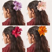 Resim Boho-Şık Hawai Zambak Çiçeği Saç Pençesi - Plaj Tatilleri, Yan & Topuzlar için Büyük Kumaş Çiçek Klipsi - Turuncu, Pembe, Beyaz ve Kırmızı Renklerde Mevcut 