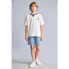Resim DeFacto New Regular Fit Bisiklet Yaka Baskılı Waffle Kısa Kollu Ecru Tişört Erkek Çocuk H8063A826HS 