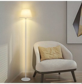 Resim RİOLİGHT RETRO RUSTİK KUMAŞ BAŞLIK BEYAZ METAL LAMBADER KÖŞE LAMB 