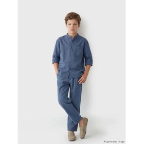 Resim LC Waikiki Lcw Kids Indigo Keten Karışımlı Pileli Erkek Çocuk Pantolon 