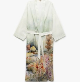 Resim Koton Viskon - Pamuk Kumaş Kuşak Detaylı Desenli Uzun Kimono Yeşil Desenli 5sak50037uw Yeşil Desenli Yeşil 