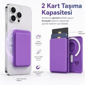 Resim Coverzone MagSafe Uyumlu Manyetik Kartlık Cüzdan, 2 Kart Kapasiteli Telefon Kartlığı, Güçlü Mıknatıslı İnce Kart Tutucu Lila 