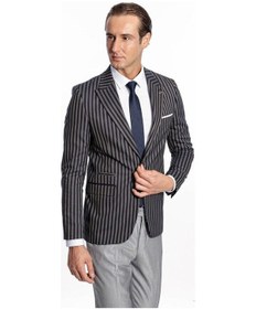 Resim Wessi Çizgili Koyu Slim Fit Lacivert Erkek Ceket Siyah 