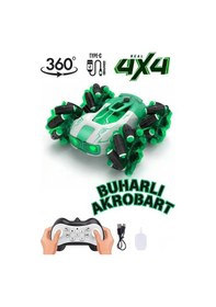 Resim Uzaktan Kumandalı Şarjlı Buharlı Akrobat Araba 360 Derece Dönen Işıklı Müzikli 4x4 Drift Yeşil 