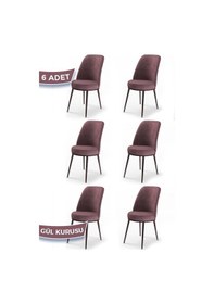 Resim Canisa Concept Dexa Serisi, Üst Kalite Yemek Odası Sandalyesi, Metal Kahverengi Iskeletli, 6 Adet Sandalye Gül Kurusu, Metal 