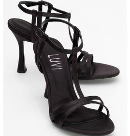 Resim Luvi Shoes Credo Siyah Saten Kadın Yüksek Topuklu Ayakkabı Saten Siyah 
