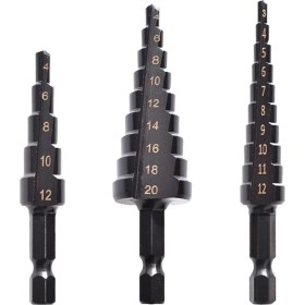Resim Downerer Altıgen Şaft Nitrürlenmiş Siyah Düz Flüt Adım Matkap 3-12 4-12 4-20 Hss Pagoda Matkap Delik Ripper Seti (Yurt Dışından) 