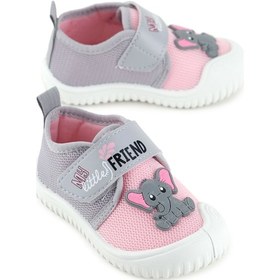 Resim Gezer Kız Bebek Yazlık Keten Tek Cırt Cırtlı Ayarlanabilir Rahat Taban Ev Okul Kreş Günlük Ayakkabı Pembe-gri Pembe - Gri 