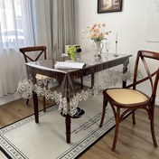 Resim Şık Şeffaf PVC Dantel İşlemeli Masa Örtüsü - Yemek, Kahve ve Çay Masaları için, Detaylı Çiçek Desenli Dikdörtgen Tasarım, Ev Dekorasyonu, Partiler, Düğünler ve Festivaller İçin Mükemmel, Parti Masa Aksesuarı, Süslü Dantel Tablo 