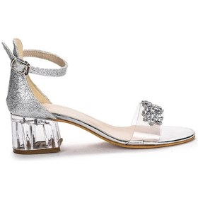Resim Kiko Kids 790 Kum Simli Taşlı Kız Çocuk 3 Cm Şeffaf Topuklu Sanda Gümüş 