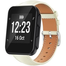 Resim Garmin Forerunner 35/30 / 35j 20mm Düz Kafa Siyah Köpekbalığı İnce Tahıl Deri Saat Bandı Kremsi Beyaz 