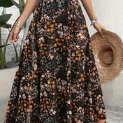 Resim 1 Adet Kadınlar için Zarif Çiçek Desenli Midi Etek - Polyester, Geometrik Desen, Dokuma, Normal Kalıp, Dört Mevsim, Kloş Etek Ucu, Kemersiz - Çok Yönlü Moda Etek 