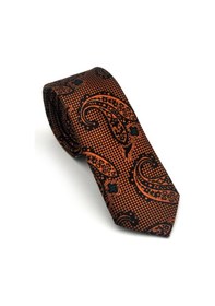 Resim Gaffy Açık Kahverengi Şal Desenli Siyah Dokuma Kumaş Mendilli Slim Fit Kravat // Sdk-2606-1 Siyah 