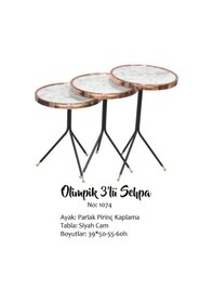 Resim Bengi Brc Olimpik Zigon Sehpa 1074 Beyaz Mermer Desenli Parlak Pirinç Kaplama El Yapım 