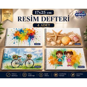 Resim andelart Resim Defteri Spiralli Karton Kapak 15 Yp 17x25 4 Adet 
