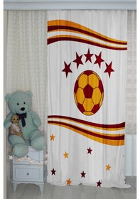 Resim Sarı Kırmızı Çocuk Odası Çift Kanatlı Kadife Fon Perde 