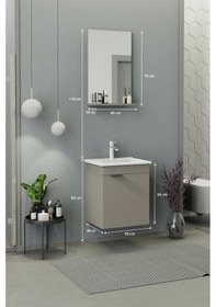 Resim Biani Fix Arya Slım 50 Cm Banyo Dolabı,Seramik Lavabolu, Aynalı,Lavabo Dahil,Mdf,Latte 