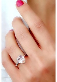 Resim Sky Diamond Pink Morganit Taşlı 925 Ayar Gümüş Lüks Damla Yüzük 16 