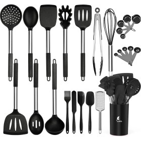 Resim Valletta Guojin 26 Parça Paslanmaz Çelik Silikon Uçlu Spatula Mutfak Seti Siyah 
