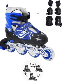 Resim Toprockstore Işıklı Çocuk Pateni Silikon Ayarlanabilir Teker Metal Gövde Numaralı Ve Koruma Seti 