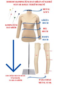 Resim Manken İstanbul Dikiş Seti Seyyar Kollu 38 Beden Sünger Iğne Batabilen Terzi Mankeni Prova Mankeni 