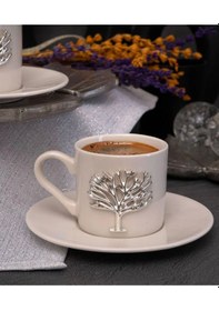 Resim 6 Kişilik 12 Parça Porselen Hayat Ağacı Gümüş Kahve Fincan Takımı 
