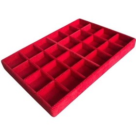 Resim 24 Bölmeli Kolye Ucu Küpe Yüzük Servis Tablası Kırmızı Süet 