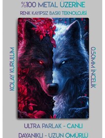 Resim Metal Baskı - Mitolojik Kurt Bordo Mavi Türk, Dekoratif Tablo 