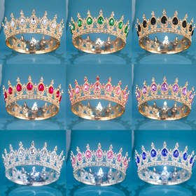 Resim Barok Gelin Taç Başlığı | Rhinestone Kaplı Yuvarlak Tiara | Vintage Kraliçe Sayısı Tasarımı | Alaşım El Sanatları | Düğünler, Doğum Günleri, Yaşlılık Partileri İçin Uygun - Noel ve Cadılar Bayramı İçin İdeal Hediyeler, Zarif Gümüş ve Altın Taç 