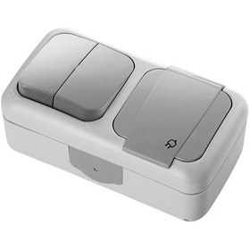 Resim Viko Palmiye Gri Sıva Üstü Komütatör+Topraklı Priz Kombine Yatay - 90555582 