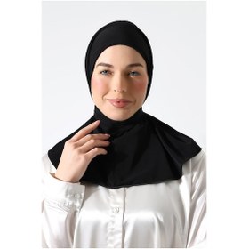 Resim Kadın Çıtçıtlı Bağlamalı Tesettür Hazır Pratik Şal Siyah Siyah 