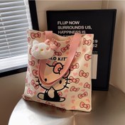 Resim Sanrio Hello Kitty Katlanabilir Çanta - Pembe Kurdeleli ve Kalpli Sevimli Hayvan Desenli, Hafif ve Dayanıklı Beyaz & Pembe Kulplu, Kadın Modası için Şık Tasarım, Alışveriş, Seyahat, Plaj ve Piknik Aksesuarı, Eğlenceli Estetik, Sağlam Kulplar, Günlük Kullanım 