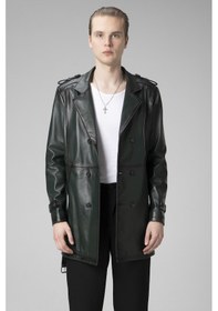 Resim Dericlub Getafe Erkek Kruvaze Yaka Hakiki Deri Trençkot Yeşil Null Yeşil 