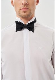 Resim İmza Beyaz Uzun Kol Düz Bez Ayağı Ata Yaka Cepsiz Pamuklu Basic Slim Fit Gömlek 1004250060 600 Beyaz 