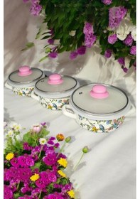 Resim Nishev.com Evini Sev İtalyan Betül 3'lü Emaye Tencere Seti 14/16/18 Cm - İster Pişir İster Sakla 