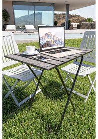 Resim Bino Katlanır Yükseklik Ayarlı Ahşap Kamp Masası Piknik - Balkon - Mutfak Masası Siyah 