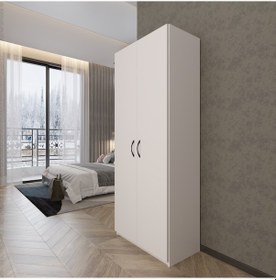 Resim Ed Pet Dizayn 2 Kapaklı 5 Katlı Çok Amaçlı Beyaz Elbise Dolabı 