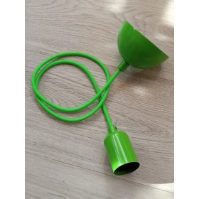 Resim Allians E27 Açık Yeşil Renk Duy, 1 Metre Kumaş Kablo, Kılıflı, Tavan Kança Rozanslı 