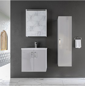 Resim triomodül Asmira Banyo Dolabı 60 Cm 3'lü Set - Açık Gri 