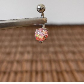 Resim 316 L Cerrahi Çelik Anti Alerjik 10 Mm Pembe Opal Taşlı Göbek Piercingi Beyaz 