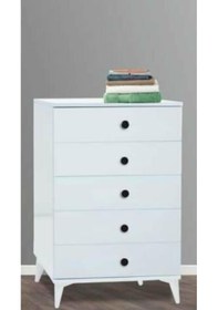 Resim 5 Çekmeceli Aynasız Beyaz Şifonyer Beyaz 