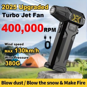 Resim 2025 Yükseltilmiş Turbo Jet Fan 400,000 RPM 130km/h Maksimum Rüzgar Hızı ve 380G Basınç - USB Şarj Edilebilir El Tipi Araba Temizleme Fanı, 2'si 1 Arada Dokunma/Basma Düğmeleri, Motor Soğutması, Toz Temizleme, Kar Üfleme ve Kampçılık İçin Ergonomik Tutma, Taşınabilir Fan, Şık Tasarım, Dayanıklı İnşaat 