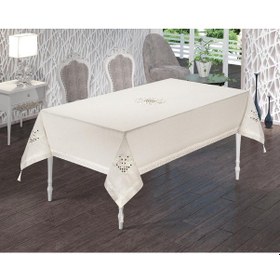 Resim Krem Renkli Lale Nakışlı Masa Örtüsü 