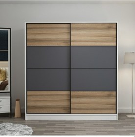 Resim Minarmobilya Minar Kale 2 Kapaklı Sürgülü Dolap 180 Cm - Beyaz/Antrasit/Dore 