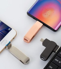 Resim Type-c & Lightning & Usb Flash Bellek 3 in 1 128Gb Usb3.0 Apple Android Pc Flash Bellek Sürücü 
