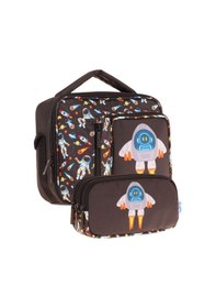 Resim Kaukko Kids Erkek Çocuk Siyah Roket Baskılı Üç Bölmeli Thermo Beslenme Çantası Ve Kalemlik Seti L7264+l8264 Siyah 