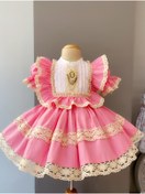 Resim İlknur Karaca Design Pembe Vintage Kız Bebek Dantelli Elbise 